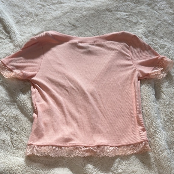Forever 21 Pink Lace Trim Baby Tee | Y2K Button Front Crop Top XS - Picture 3 of 5